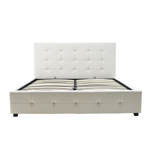 Krevat dopio Roi pakoworld PU me hapësirë magazinimi në të bardhë mat 160x200