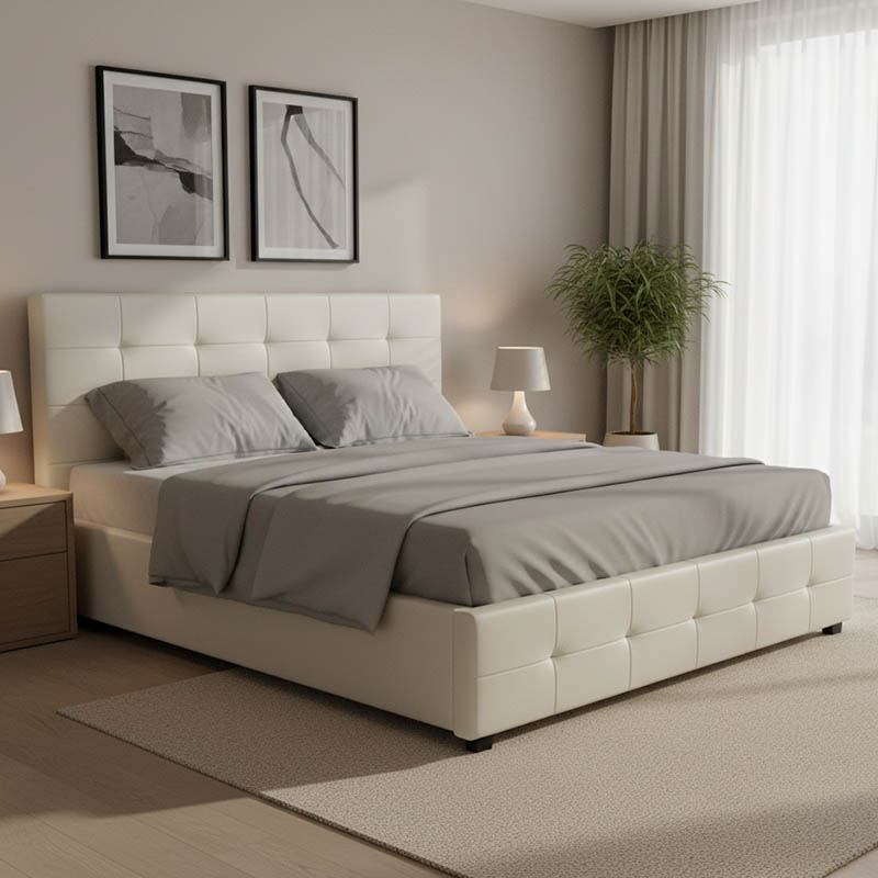 Krevat dopio Roi pakoworld PU me hapësirë magazinimi në të bardhë mat 160x200