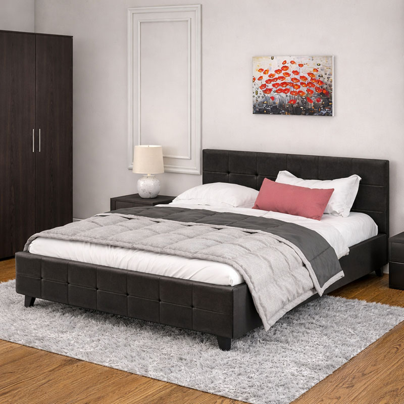 Krevat dopio Roi pakoworld PU me hapësirë magazinimi në të zezë mat 160x200