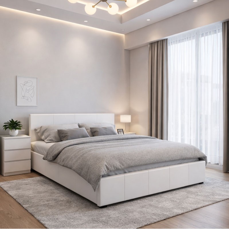 Krevat dopio Norse pakoworld PU me hapësirë magazinimi në të bardhë mat 160x200cm