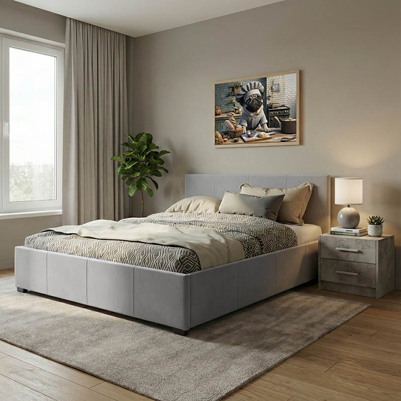 Krevat dopio Norse pakoworld PU me hapësirë magazinimi në gri mat 160x200cm