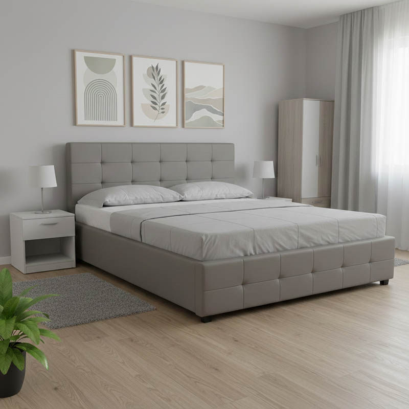 Krevat dopio Roi pakoworld PU me hapësirë magazinimi në gri mat 160x200cm