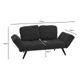 Divan-shtrat 3-vendësh Jackie pakoworld pëlhurë antracit-metal i zi 190x78x75cm