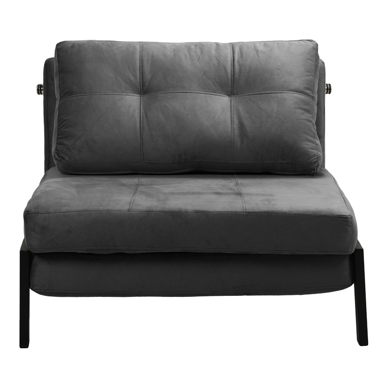 Fotel-krevat Fancy pakoworld kadife në nuancë antracit dhe këmbë metalike të zezë 95x98x70cm