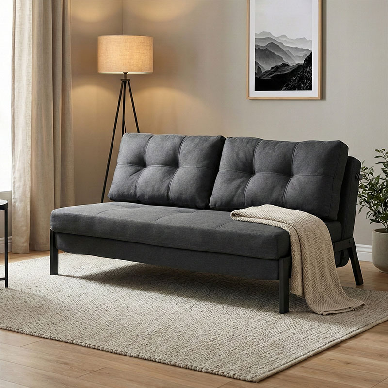 Divan-krevat 2-vendësh Fancy pakoworld me copë në ngjyrë gri të errët dhe këmbë të zezë 150x92x77cm