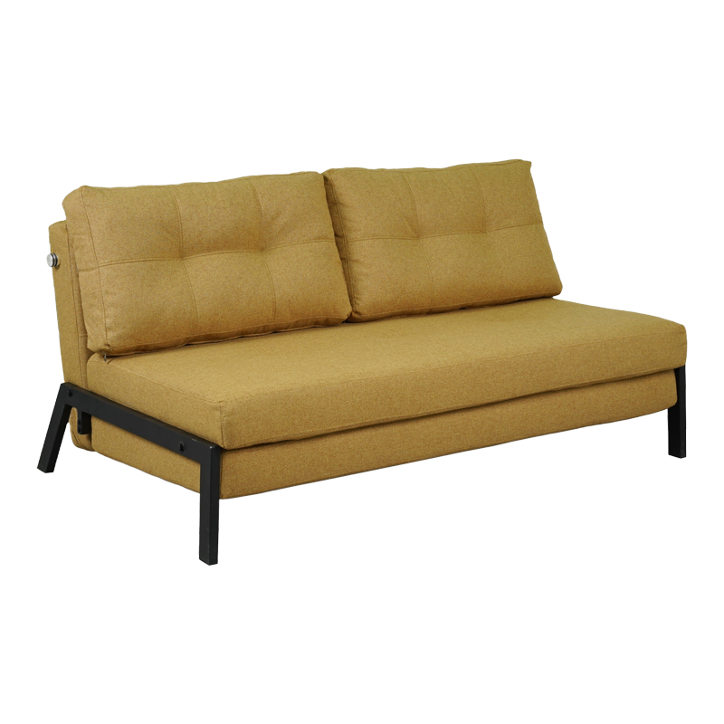 Divan-shtrat 2-vendësh Fancy pakoworld me pëlhurë në ngjyrë të verdhë dhe këmbë të zeza 150x92x77cm