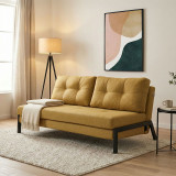 Divan-shtrat 2-vendësh Fancy pakoworld me pëlhurë në ngjyrë të verdhë dhe këmbë të zeza 150x92x77cm