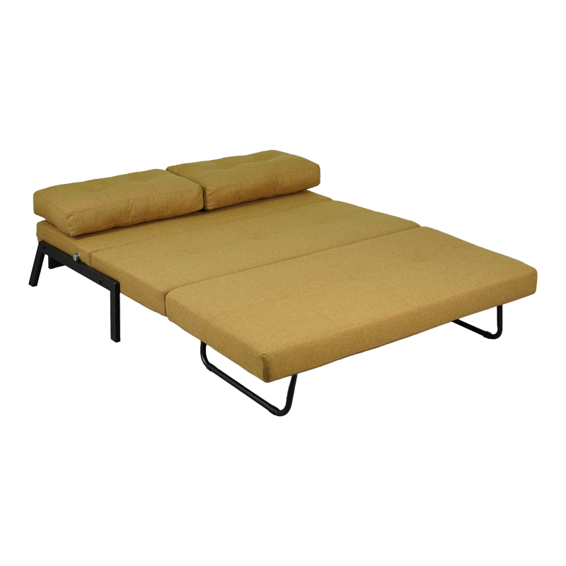 Divan-shtrat 2-vendësh Fancy pakoworld me pëlhurë në ngjyrë të verdhë dhe këmbë të zeza 150x92x77cm