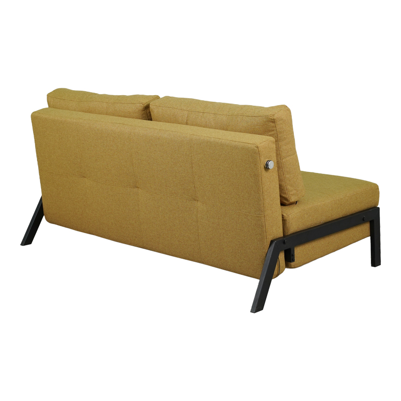 Divan-shtrat 2-vendësh Fancy pakoworld me pëlhurë në ngjyrë të verdhë dhe këmbë të zeza 150x92x77cm
