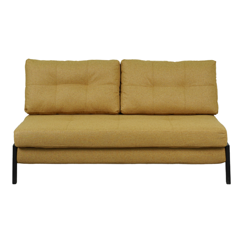 Divan-shtrat 2-vendësh Fancy pakoworld me pëlhurë në ngjyrë të verdhë dhe këmbë të zeza 150x92x77cm