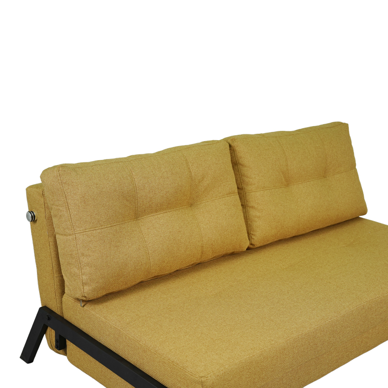 Divan-shtrat 2-vendësh Fancy pakoworld me pëlhurë në ngjyrë të verdhë dhe këmbë të zeza 150x92x77cm