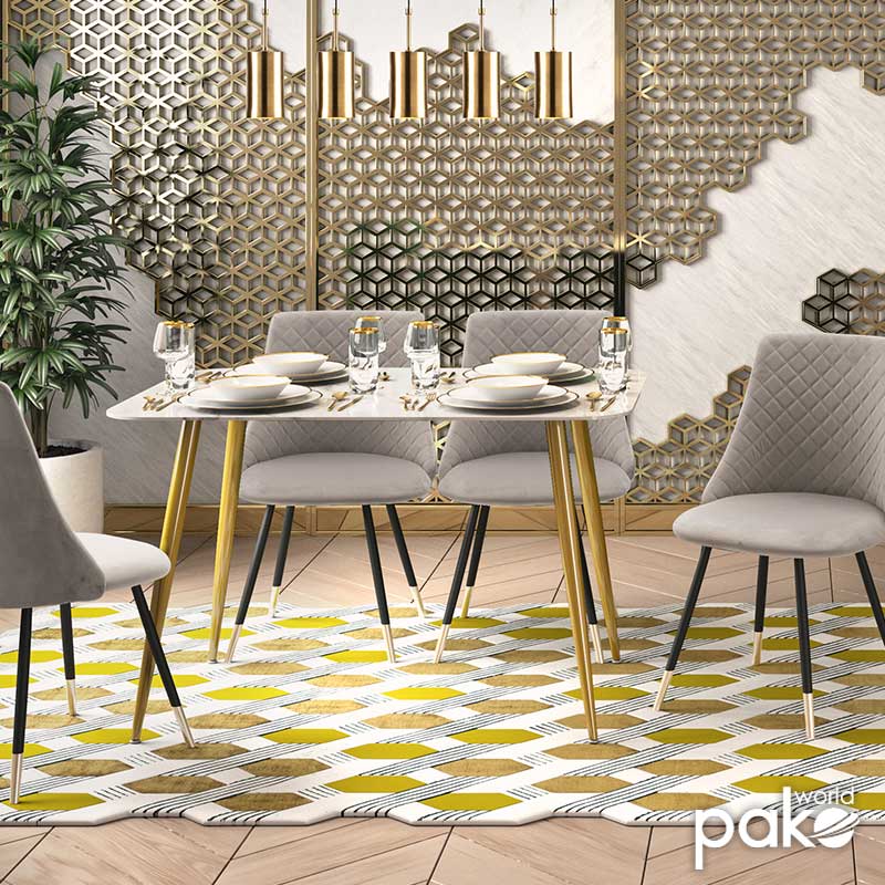 Tavolinë ngrënieje Paris pakoworld xham 8mm model mermeri-golden 120x80x75cm