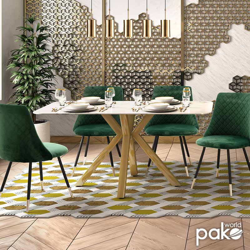 Tavolinë ngrënieje Paris pakoworld xham 8mm model mermeri-golden 160x80x75cm