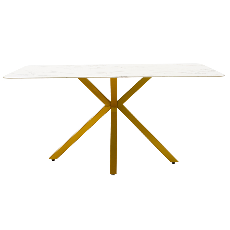 Tavolinë ngrënieje Paris pakoworld xham 8mm model mermeri-golden 160x80x75cm