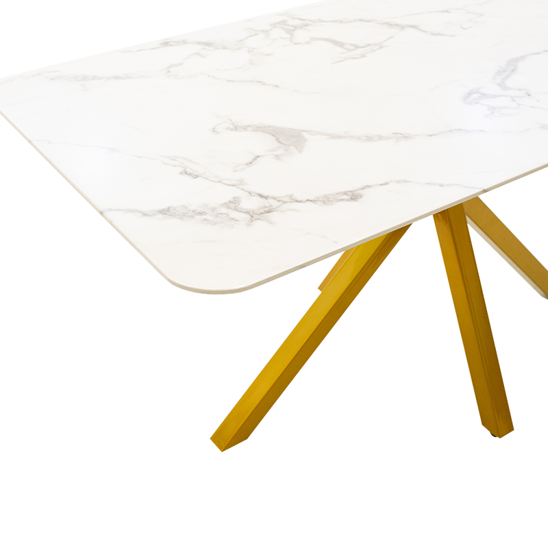 Tavolinë ngrënieje Paris pakoworld xham 8mm model mermeri-golden 160x80x75cm