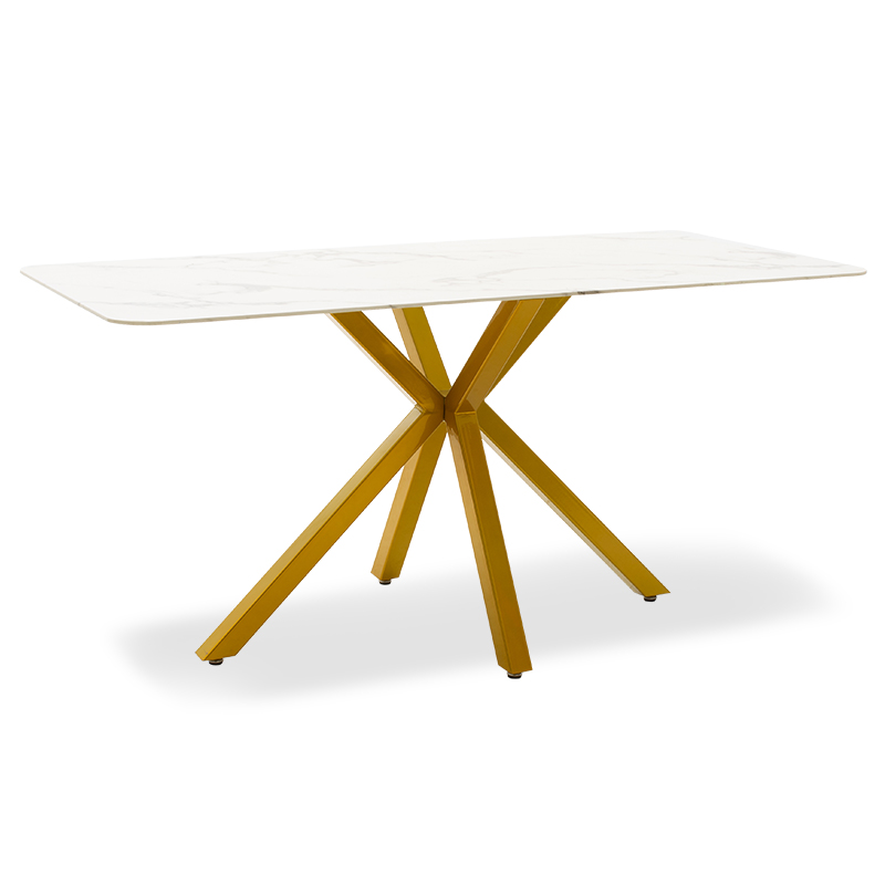 Tavolinë ngrënieje Paris pakoworld xham 8mm model mermeri-golden 160x80x75cm
