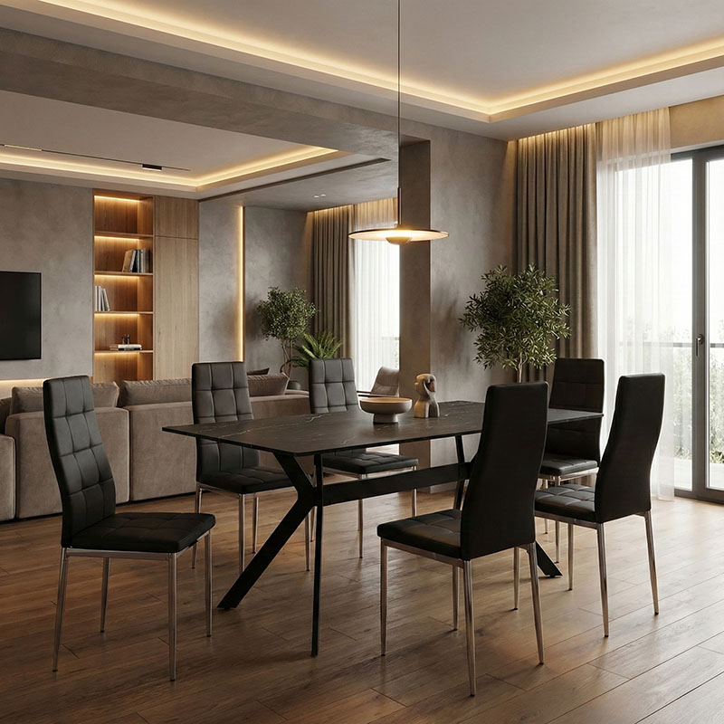 Tavolinë Olivet pakoworld gur i sinterizuar mermer i zi-i zi 180x90 x75cm