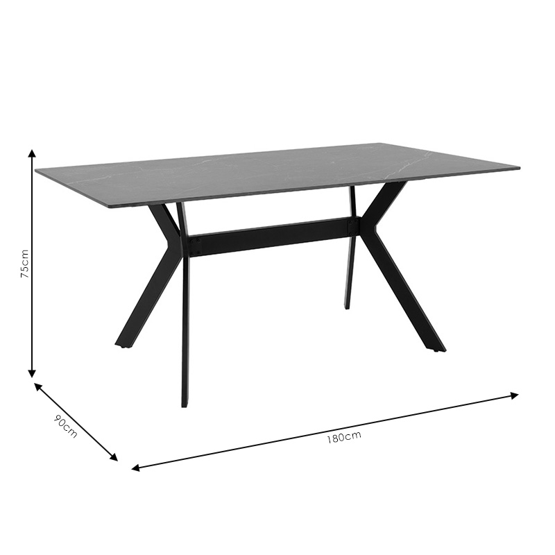 Tavolinë Olivet pakoworld gur i sinterizuar mermer i zi-i zi 180x90 x75cm