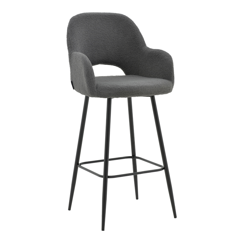 Stol bari Renish pakoworld bouclé gri-këmbë metalike e zezë 51x57x114cm