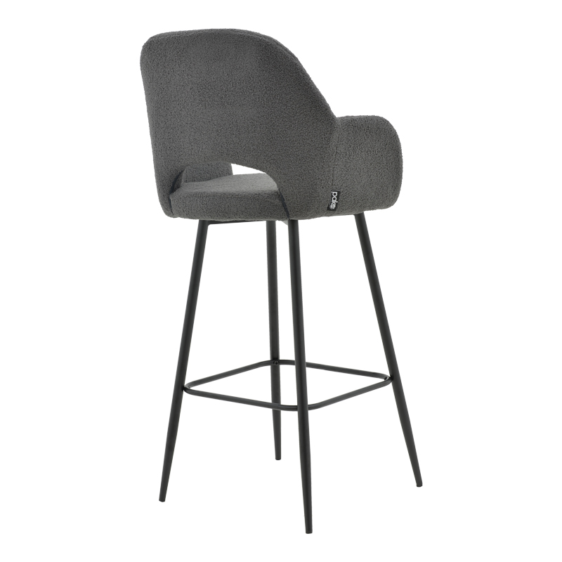 Stol bari Renish pakoworld bouclé gri-këmbë metalike e zezë 51x57x114cm
