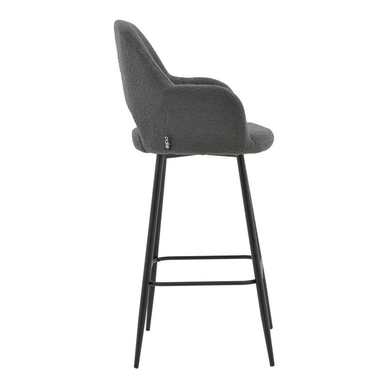 Stol bari Renish pakoworld bouclé gri-këmbë metalike e zezë 51x57x114cm