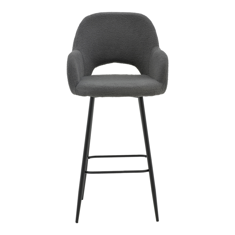 Stol bari Renish pakoworld bouclé gri-këmbë metalike e zezë 51x57x114cm