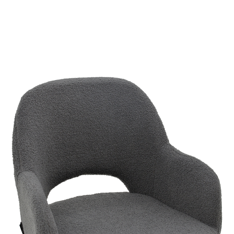 Stol bari Renish pakoworld bouclé gri-këmbë metalike e zezë 51x57x114cm