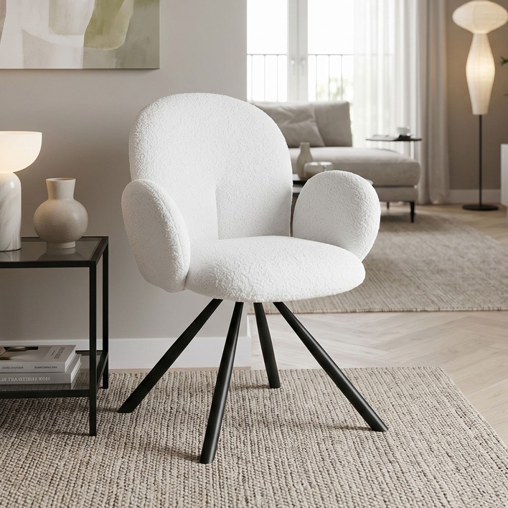 Fotel Garzele Inart pëlhurë e bardhë teddy-këmbë metalike e zezë 68x66x82.5cm