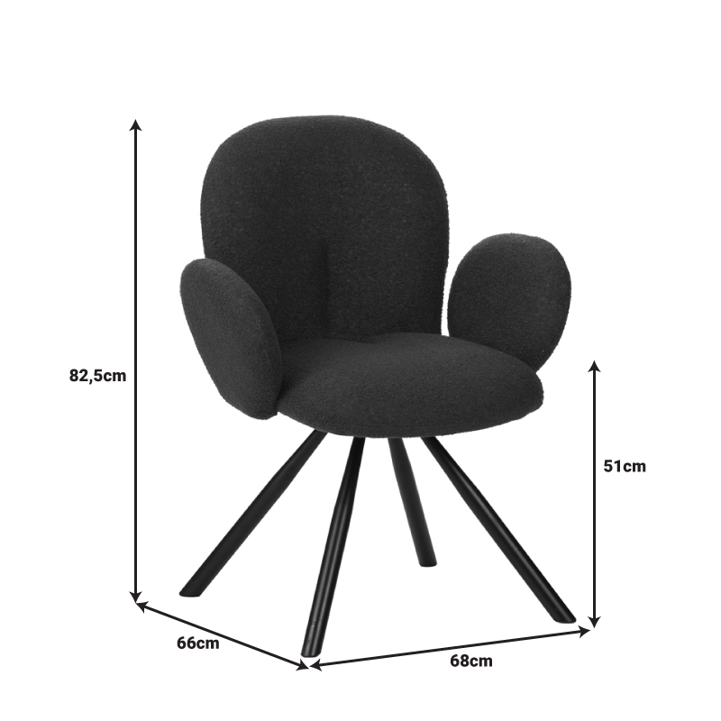 Fotel Garzele Inart pëlhurë e bardhë teddy-këmbë metalike e zezë 68x66x82.5cm