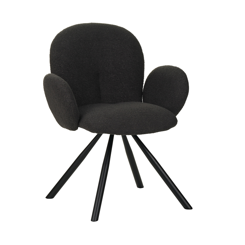 Fotel Garzele Inart pëlhurë e errët gri teddy-këmbë metalike e zezë 68x66x82.5cm