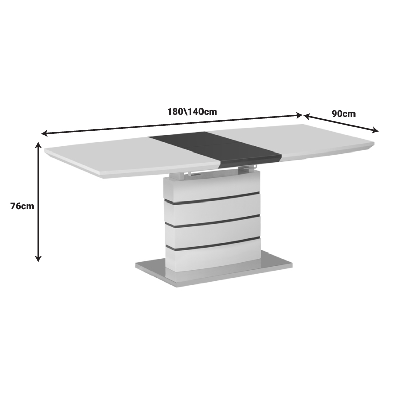 Tavolinë e zgjerueshme Darsile Inart e bardhë me mdf gri-antracit 140-180x90x76cm