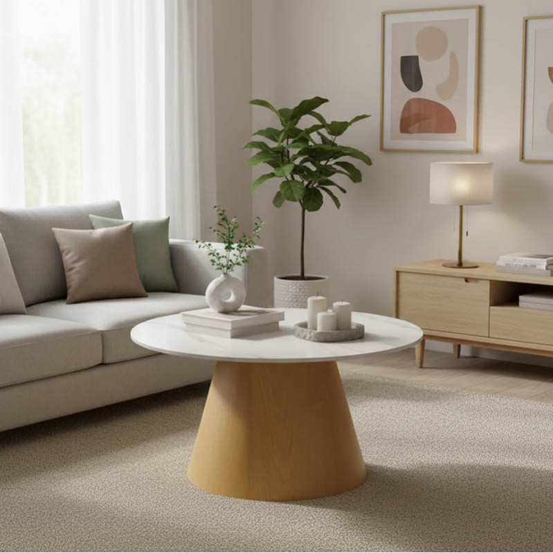 Tavolinë kafeje Soleire Inart mermer i bardhë guri i sinterizuar-bazë metalike D70x41.5cm
