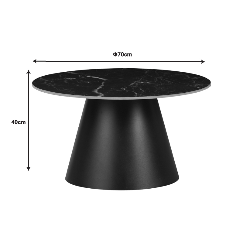 Tavolinë kafeje Fabrin Inart mermer i zi guri i sinterizuar-metal i zi D70x40cm