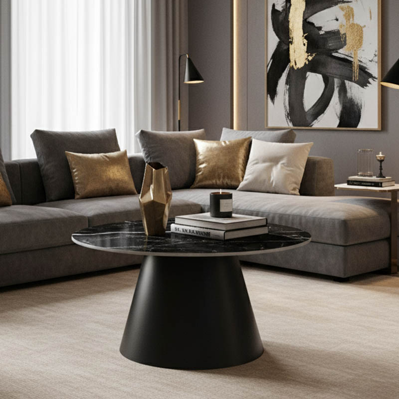 Tavolinë kafeje Fabrin Inart mermer i zi guri i sinterizuar-metal i zi D70x40cm