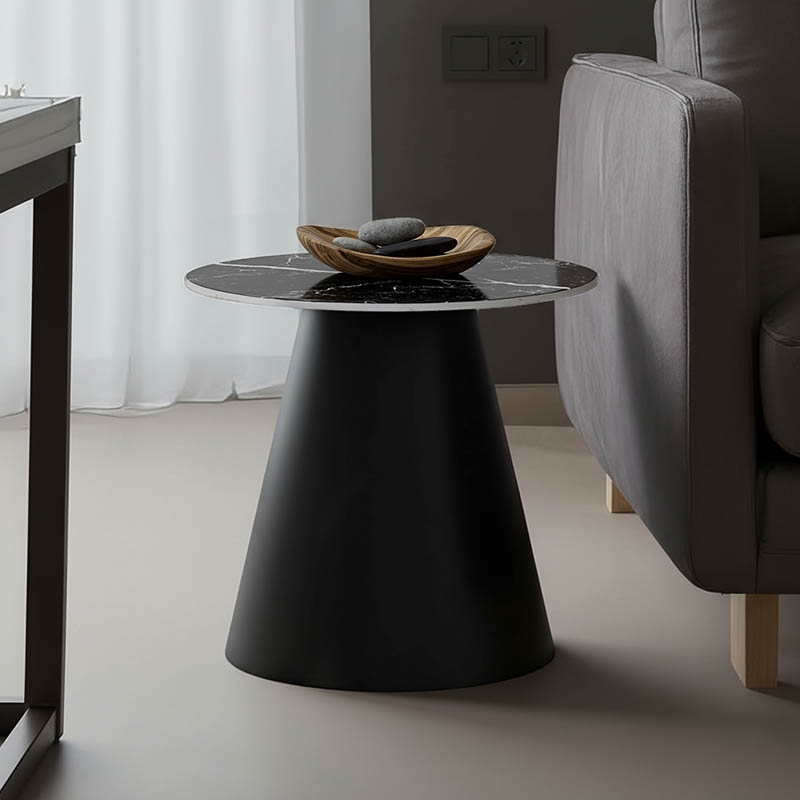 Tavolinë anësore Fabrin Inart mermer i zi gur i sinterizuar-metal i zi D50x46cm