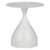 Tavolinë anësore Kirkene Inart ngjyrë mermeri i bardhë gur i sinterizuar dhe metal i bardhë D50x50cm
