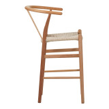 Stol bari Wishbone pakoworld lartësi mesatare rubberwood-litar në nuancë natyrale 55x49x96cm