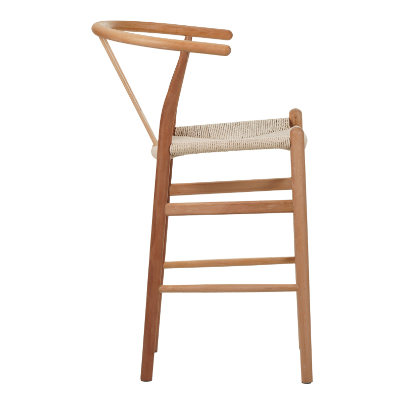 Stol bari Wishbone pakoworld lartësi mesatare rubberwood-litar në nuancë natyrale 55x49x96cm