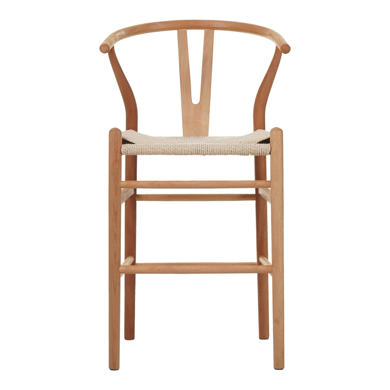 Stol bari Wishbone pakoworld lartësi mesatare rubberwood-litar në nuancë natyrale 55x49x96cm