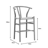 Stol bari Wishbone pakoworld lartësi mesatare rubberwood-litar në nuancë natyrale 55x49x96cm