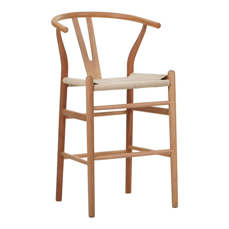 Stol bari Wishbone pakoworld lartësi mesatare rubberwood-litar në nuancë natyrale 55x49x96cm
