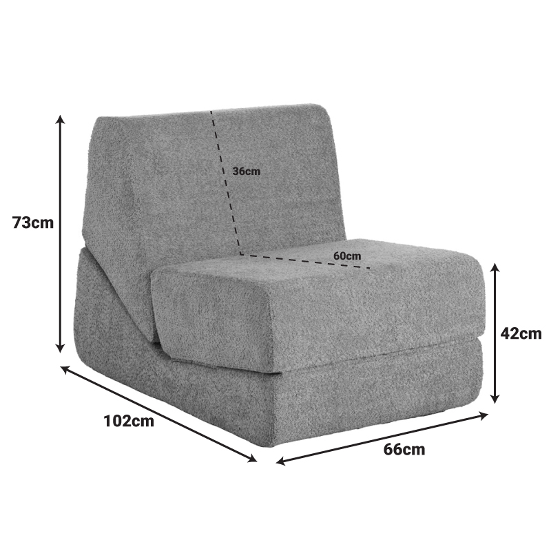 Fotel-Krevat Ferderina pakoworld pëlhurë në ngjyrë gri të errët 66x102x73cm