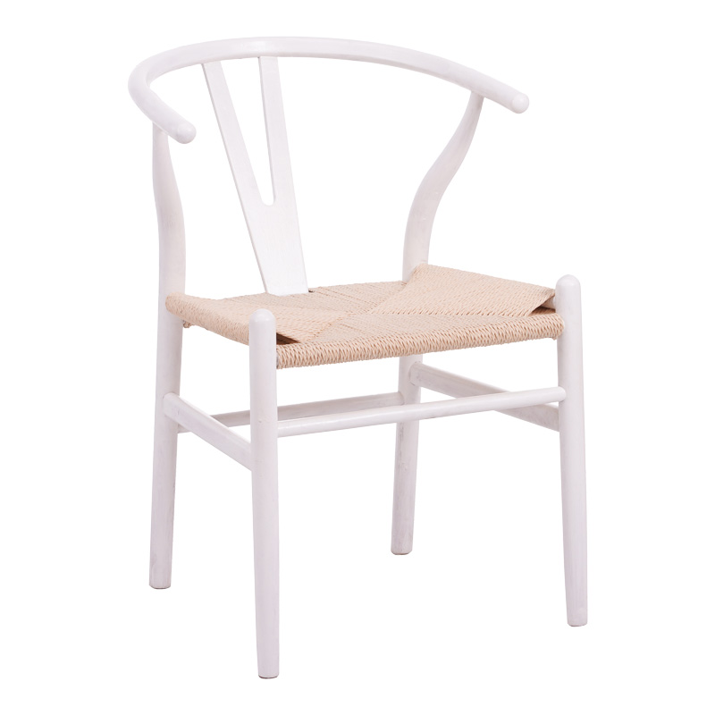 Karrige Wishbone pakoworld prej druri gome-litar në nuancë të bardhë 53.5x57x74cm