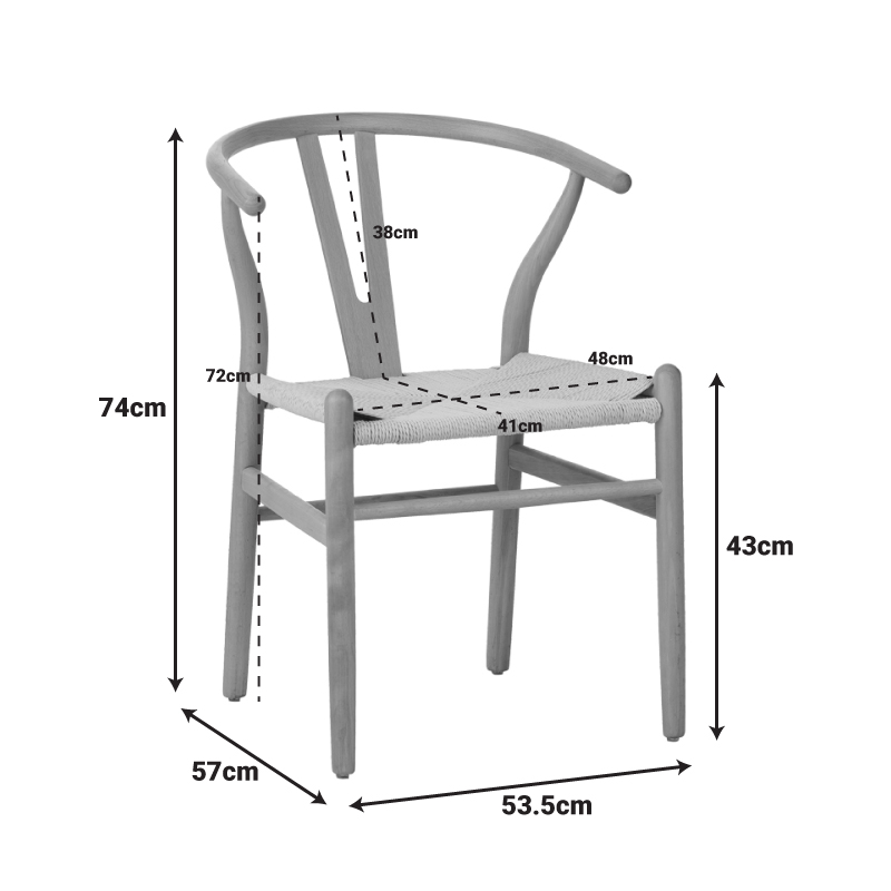 Karrige Wishbone pakoworld prej druri gome-litar në nuancë të zezë 53.5x57x74cm