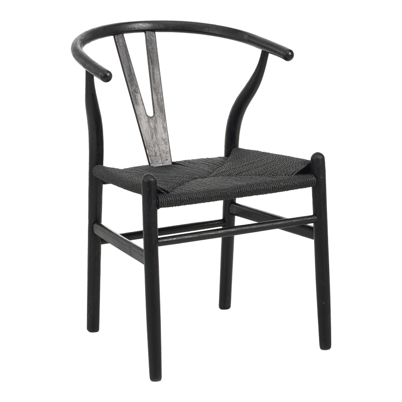 Karrige Wishbone pakoworld prej druri gome-litar në nuancë të zezë 53.5x57x74cm