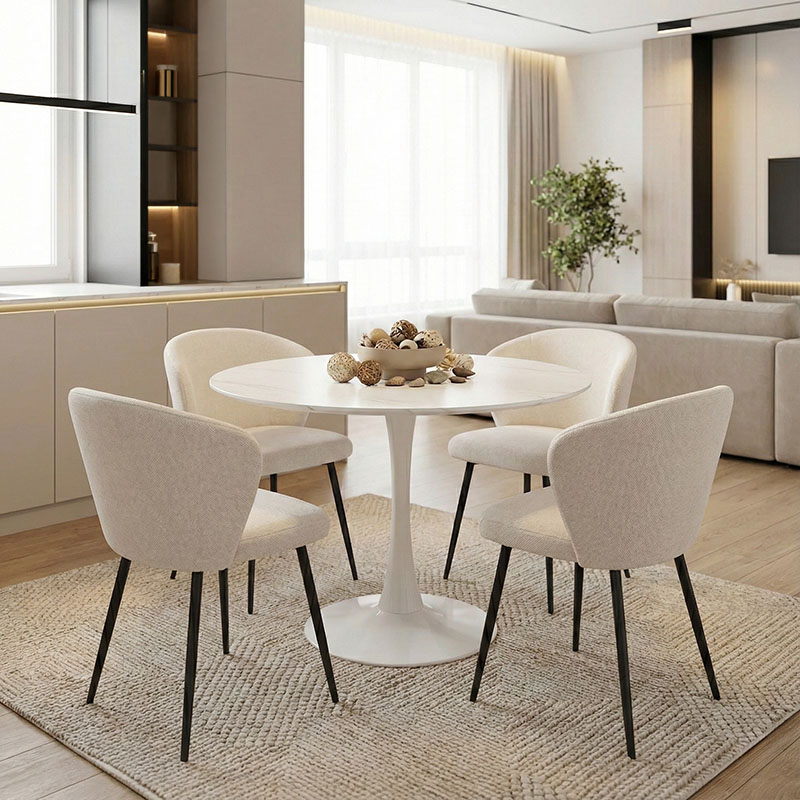 Tavolinë Balou pakoworld mdf në të bardhë me pamje mermeri D100x73cm