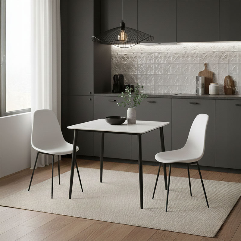 Tavolinë Gustas pakoworld mermer i bardhë gur i sinterizuar-metal i zi 80x80x76cm
