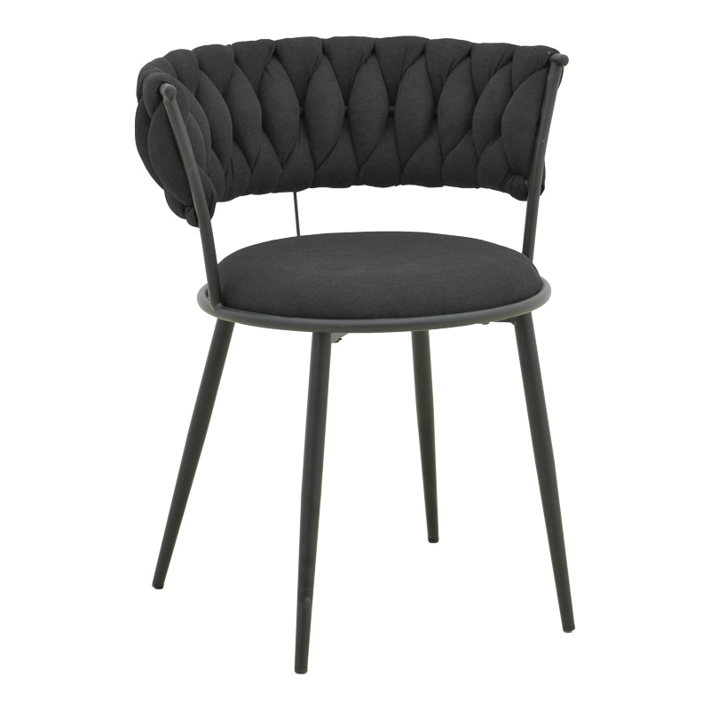 Fotel Alkia I pakoworld me pëlhurë në nuancë të zezë - këmbë metalike të zeza 57x58.5x72cm