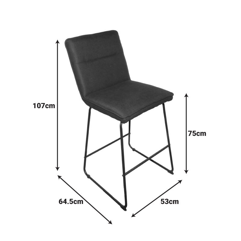 Stol bari Essential pakoworld pëlhurë gri-këmbë metalike e zezë 53x64.5x107cm
