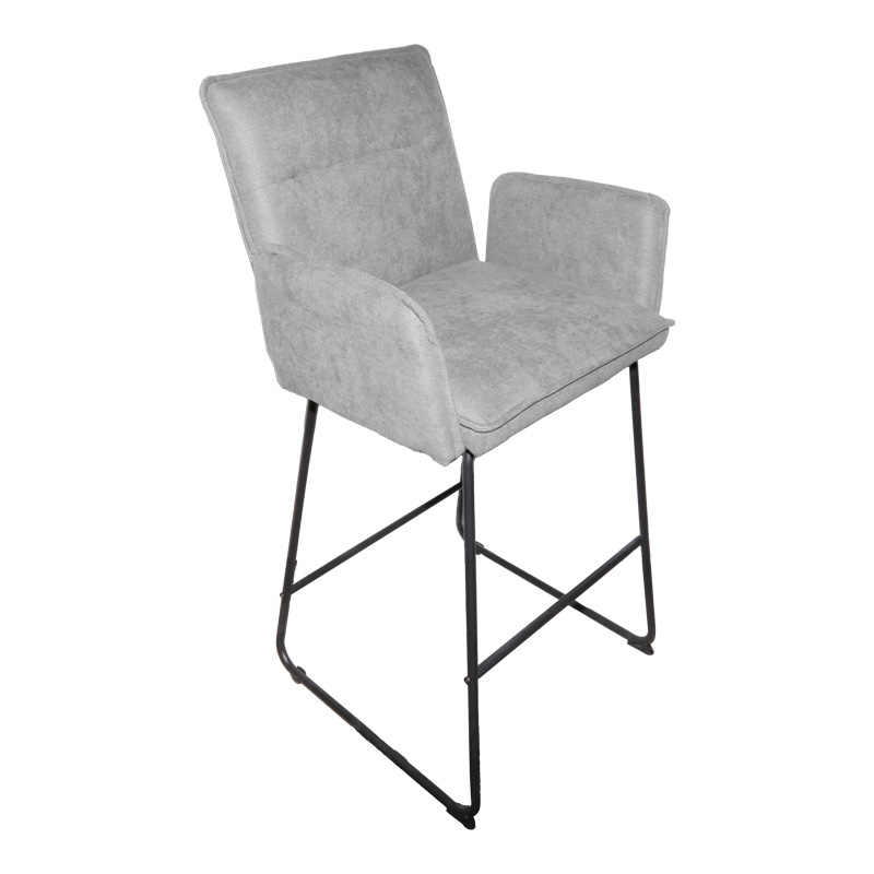 Stol bari Essential pakoworld pëlhurë gri-këmbë metalike e zezë 57x64.5x107cm